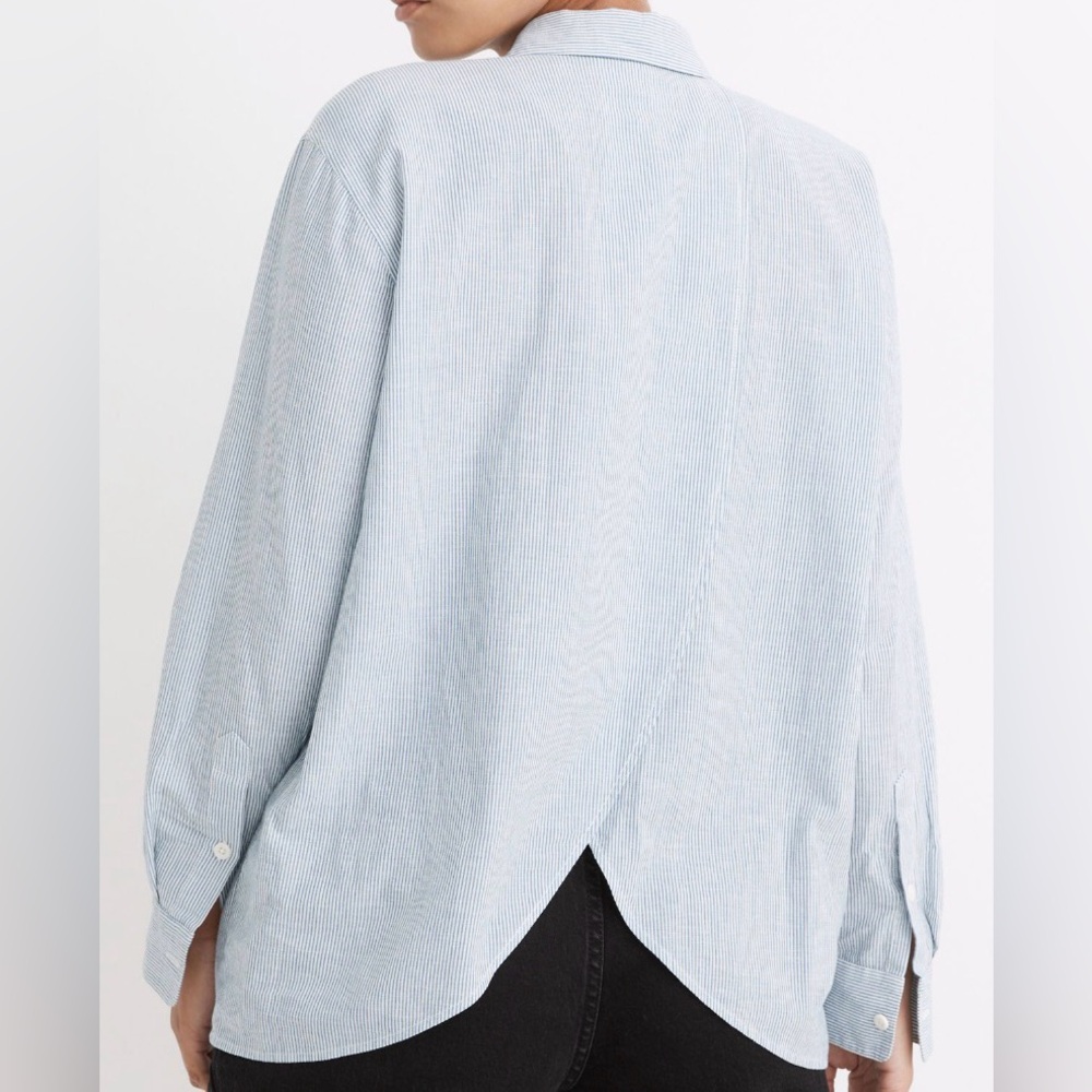 Madewell cotton & linen tulip back hem button down shirt